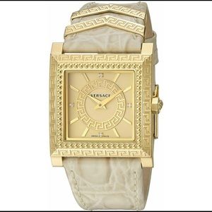 Versace Womens Beige Strap Swiss Quartz Gold Watch